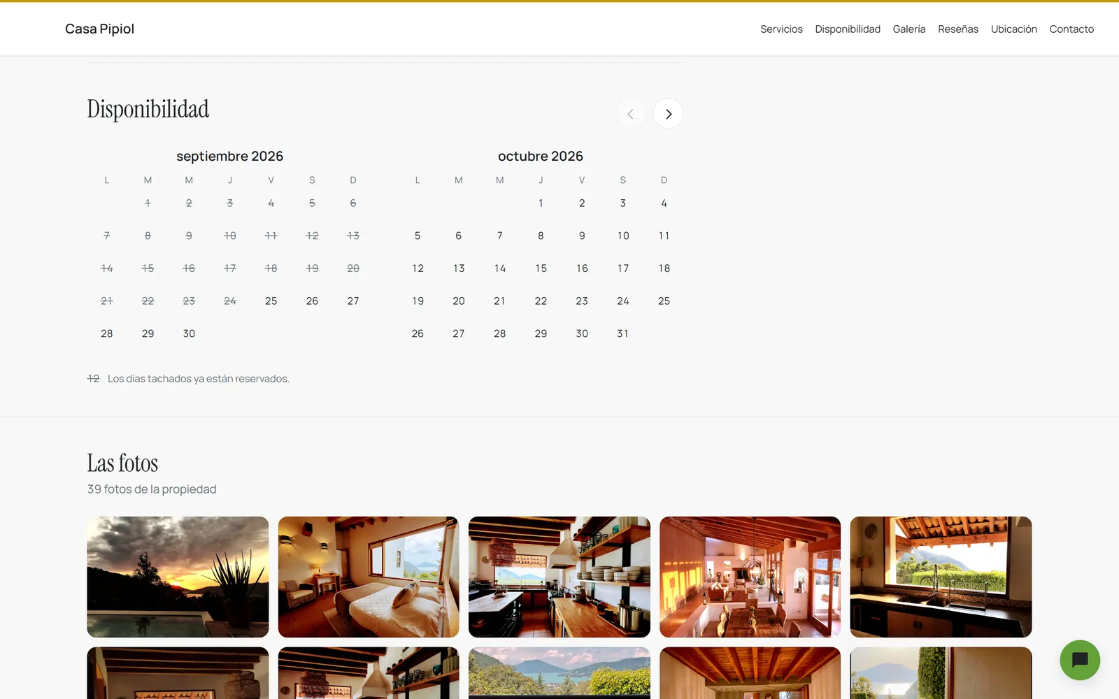 Calendario de disponibilidad de dos meses